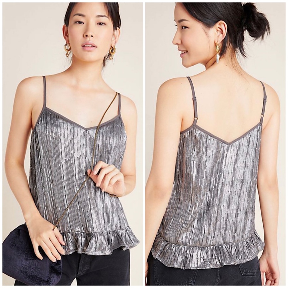 NWT Anthropologie Amelie Beaded Cami Gray - Picture 2 of 6
